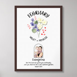 FEBRUARY Birth Month Flower Custom NAME PHOTO Framed Art