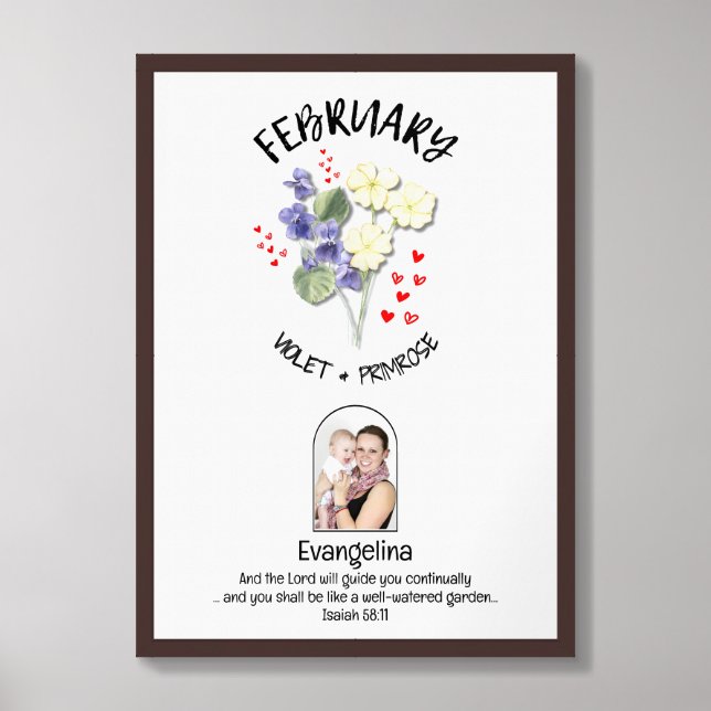 FEBRUARY Birth Month Flower Custom NAME PHOTO Framed Art (Framed Front)