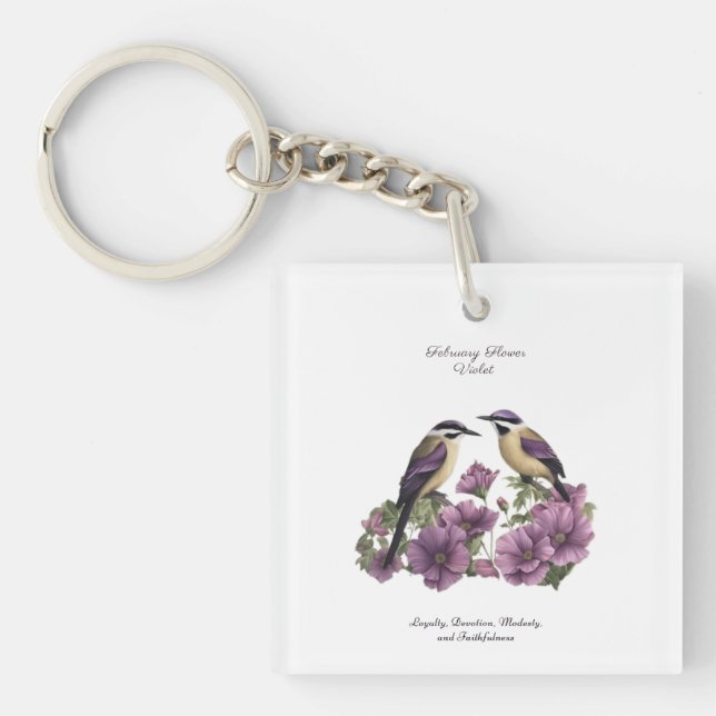 February Birth Month Flower Personalized Birthday Keychain (Front)