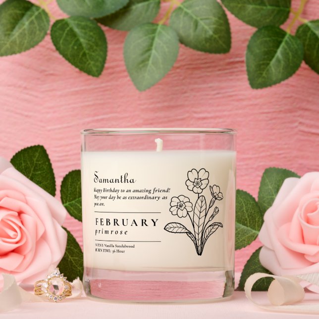 February Birth Month Flower Primrose Birthday Gift Scented Candle (Wedding)