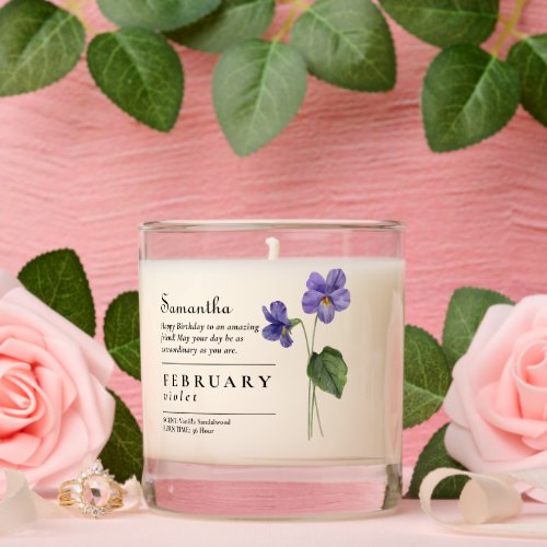 February Birth Month Flower Violet Birthday Gift Scented Candle