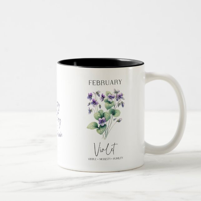 February Birth Month Flower Violet Birthday Gift Two-Tone Coffee Mug (Right)