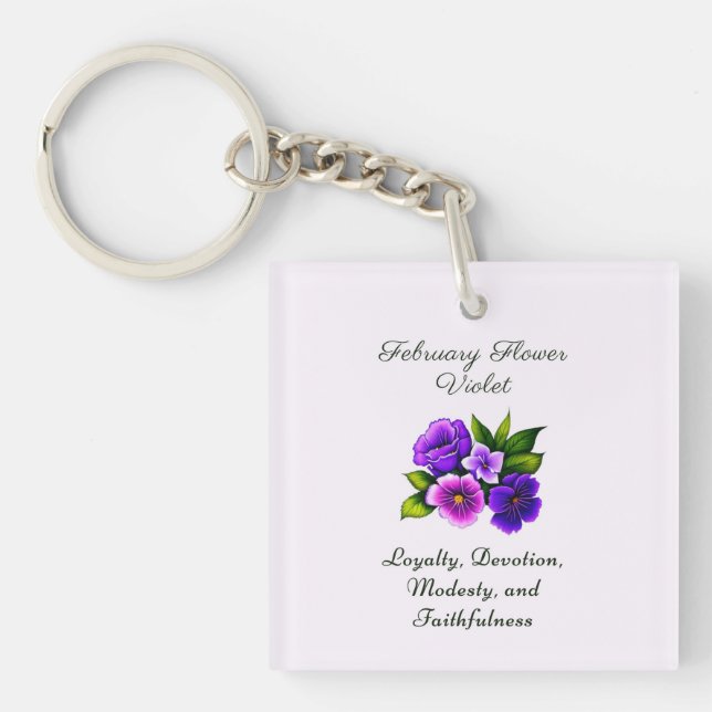 February Birth Month Flower Violet Delicate Floral Keychain (Front)