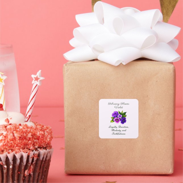 February Birth Month Flower Violet Delicate Floral Square Sticker (Party)