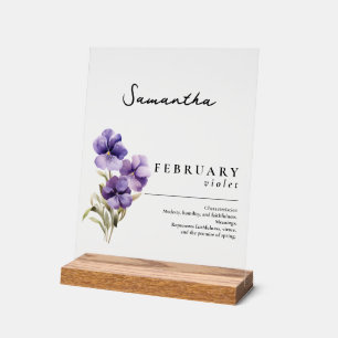 February Birth Month Flower Violet Personalized Acrylic Sign