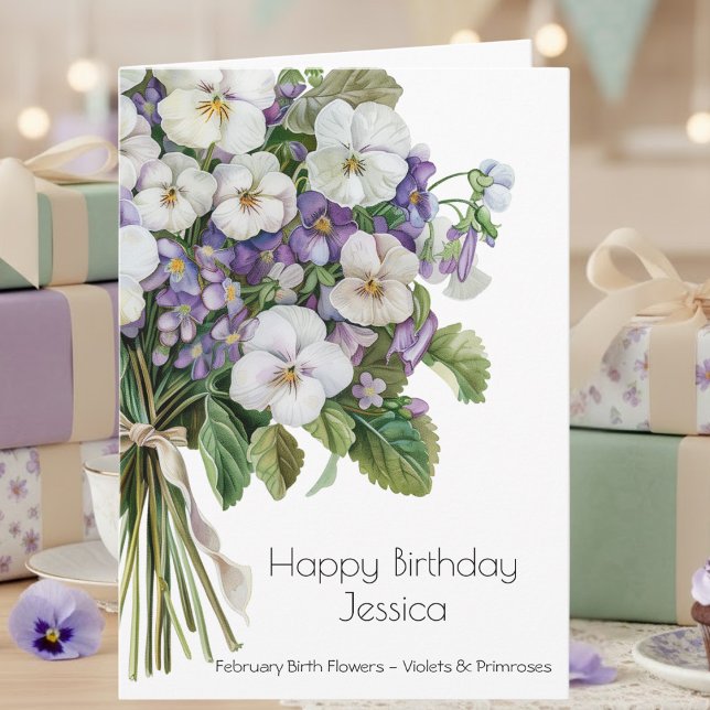 February Birth Month Flowers Happy Birthday Card (Creator Uploaded)