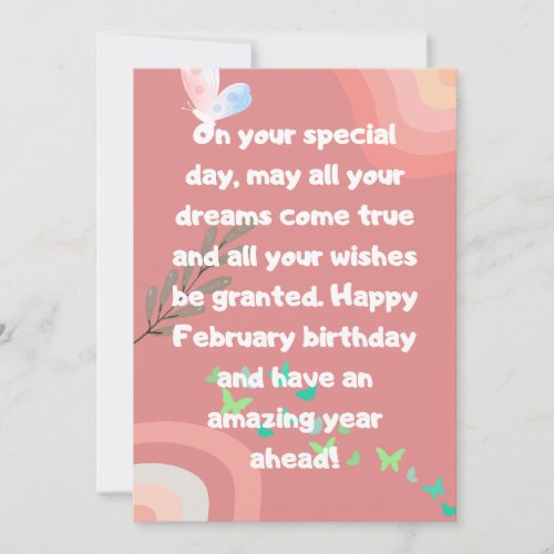 february birthday card in pink with butterflies