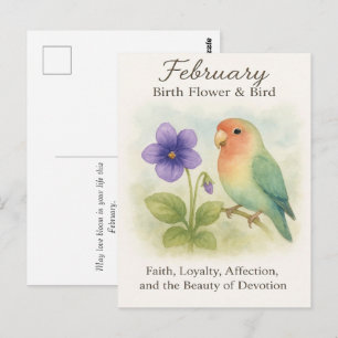 February Birthday Christian Floral Love Bird Postcard