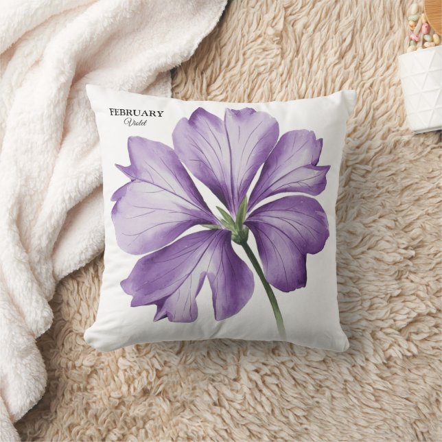 February Birthday Flower: Violet Personalized Gift Throw Pillow (Blanket)