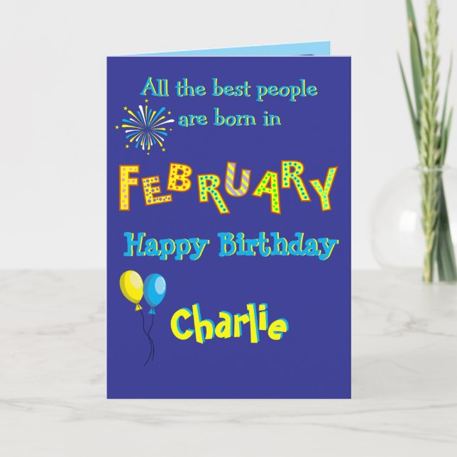 February Birthday Folded Greeting Card (Front)