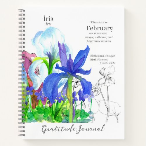 February Birthday Iris Flower Gratitude Journal 