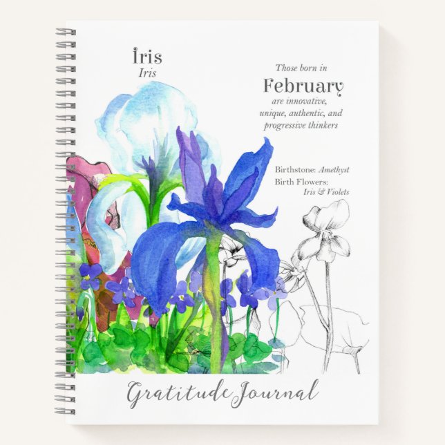 February Birthday Iris Flower Gratitude Journal  (Front)