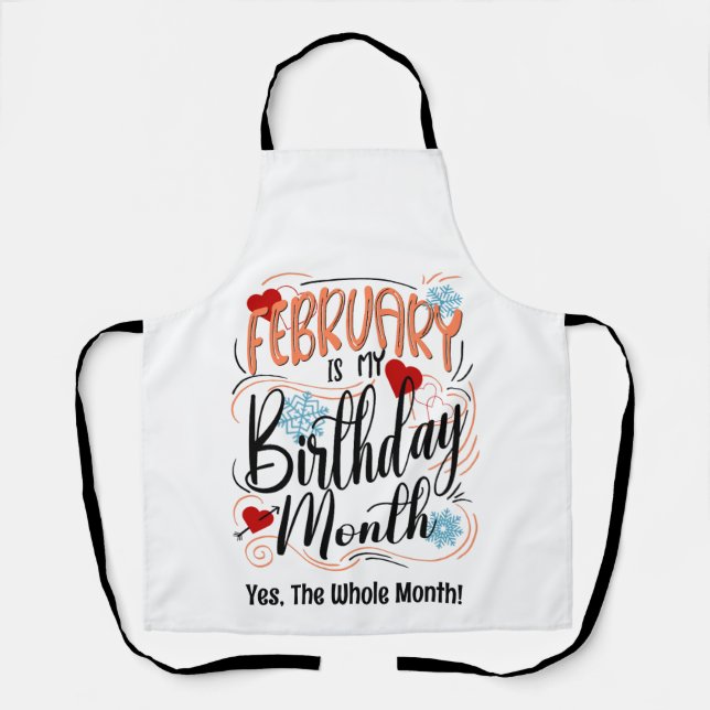 February Birthday Month, Typography Bday Hearts Apron (Front)