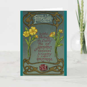 February Birthday Primrose & Amethyst Card