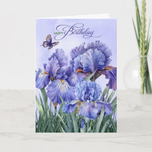 February Birthday Purple Iris with Butterflies Card