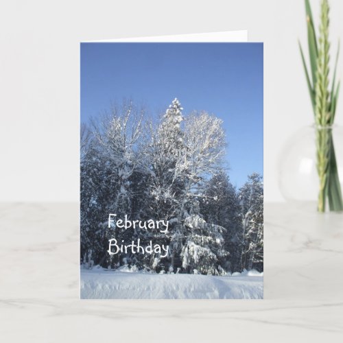 February Birthday_snow on  trees Card