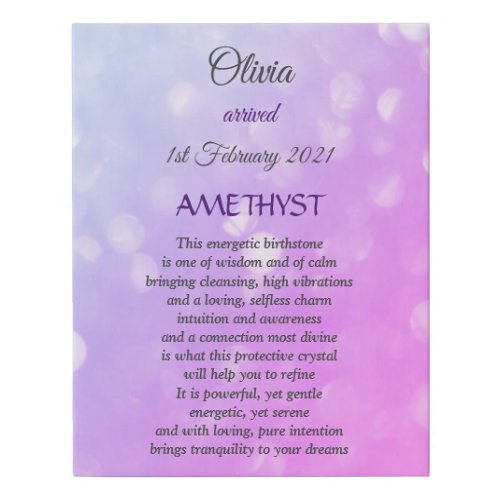 February Birthstone Amethyst design Faux Canvas Print