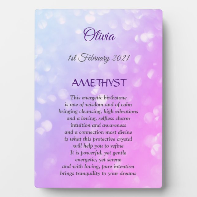 February Birthstone Amethyst design Plaque (Front)