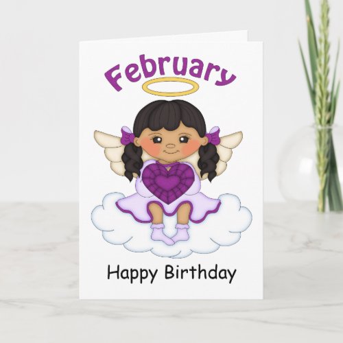 February Birthstone Angel Black Birthday Card