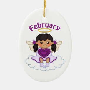February Birthstone Angel Black Ceramic Ornament
