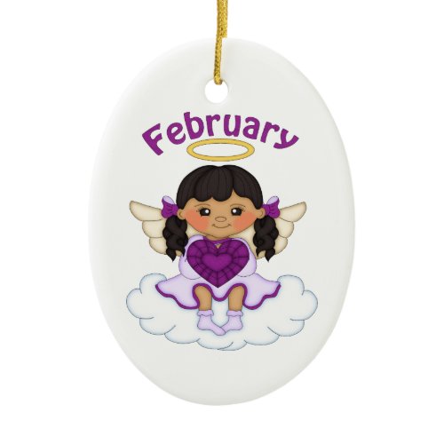 February Birthstone Angel Black Ceramic Ornament