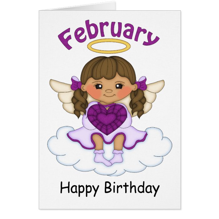 February Birthstone Angel Brunette Birthday Card