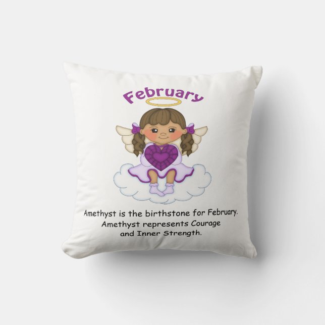 February Birthstone Angel Brunette Throw Pillow (Front)