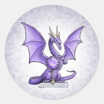 February Birthstone Dragon - Amethyst Classic Round Sticker by critterwings at Zazzle