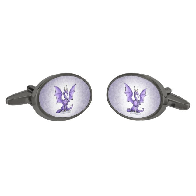 February Birthstone Dragon - Amethyst Cufflinks (Angled)