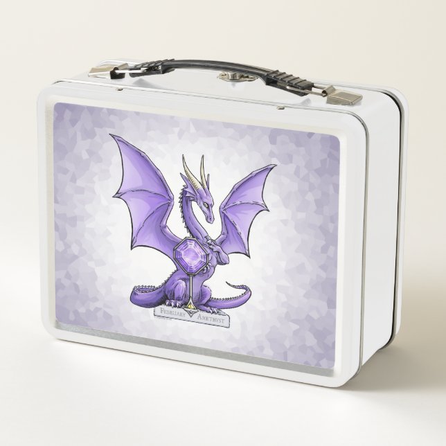 February Birthstone Dragon - Amethyst Metal Lunch Box (Back)