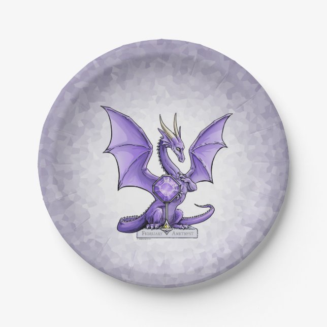 February Birthstone Dragon - Amethyst  Paper Plates (Front)