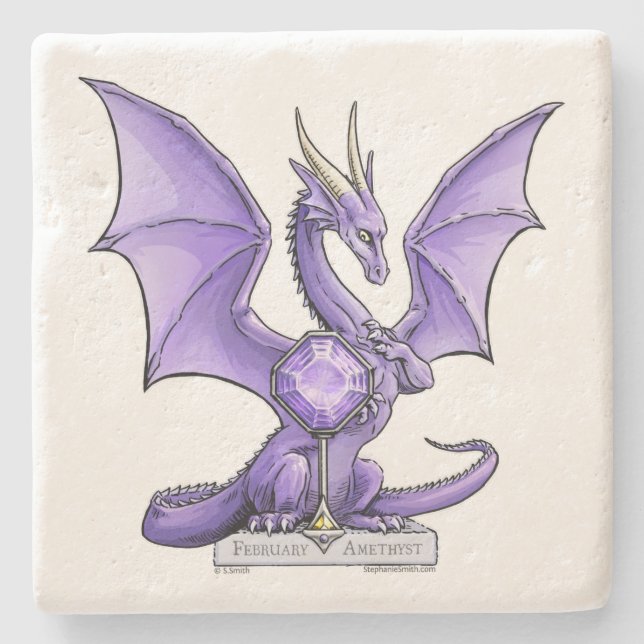 February Birthstone Dragon - Amethyst Stone Coaster (Front)