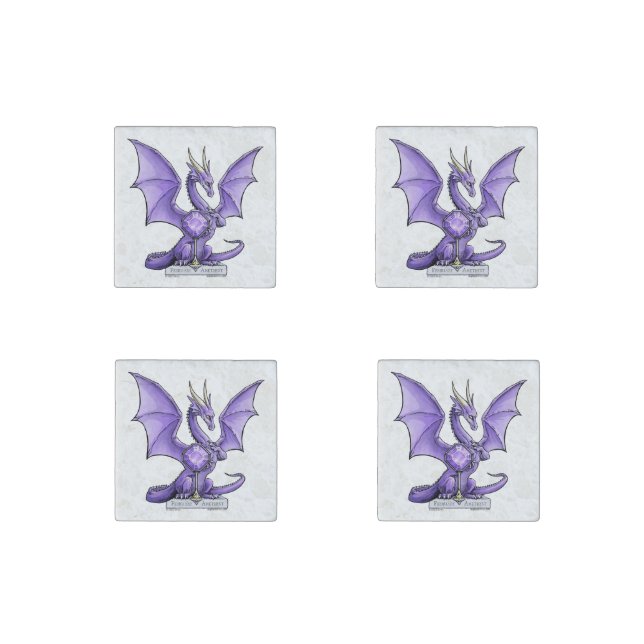 February Birthstone Dragon - Amethyst Stone Magnet (Front)