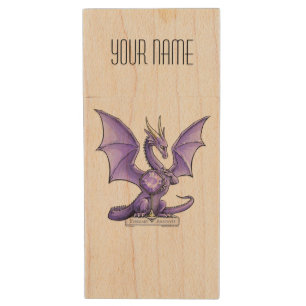 February Birthstone Dragon - Amethyst Wood Flash Drive