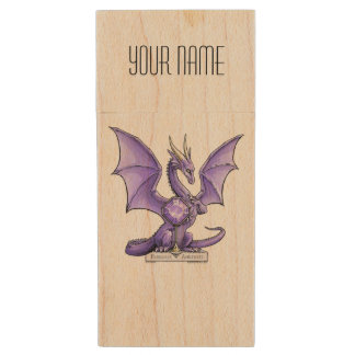 February Birthstone Dragon - Amethyst Wood Flash Drive