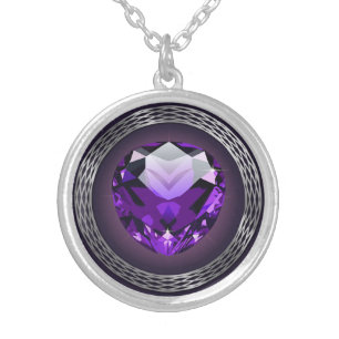 February Birthstone Round Necklace, Silver Plated Silver Plated Necklace