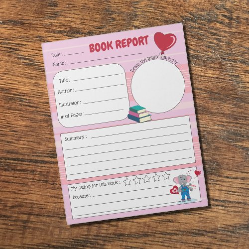 February Book Report Notepad for Elementary School