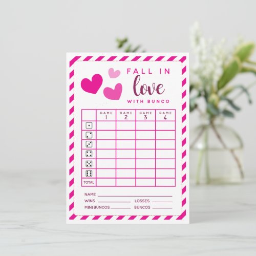 February Bunco Fall In Love double sided scorecard Invitation