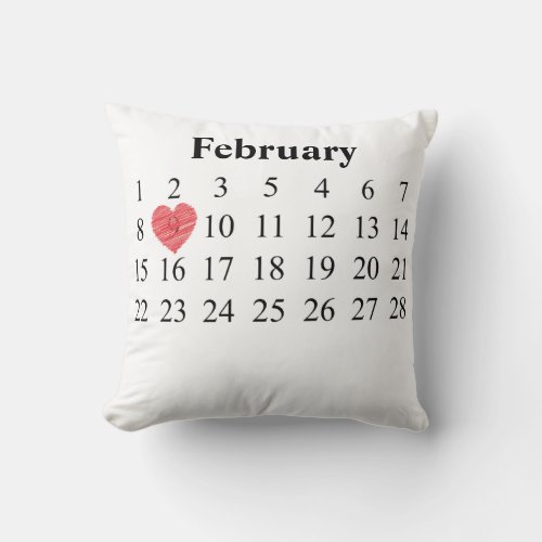 February Calendar _ Move Heart over YOUR Day Throw Pillow