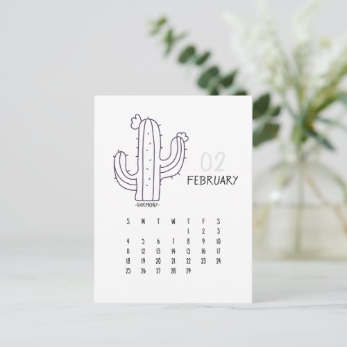 February Customizable Cactus 2024 Calendar Card