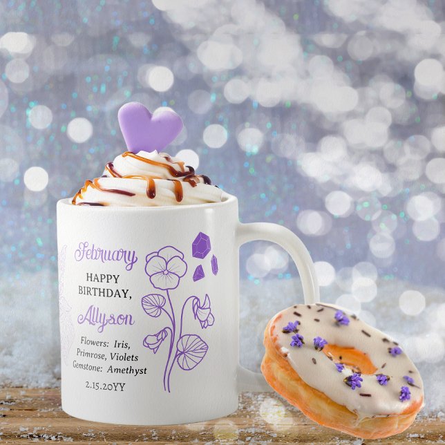 February Floral | Amethyst Birthday Keepsake Coffee Mug (February Floral and  Amethyst Birthstone Birthday Keepsake Coffee Mug)