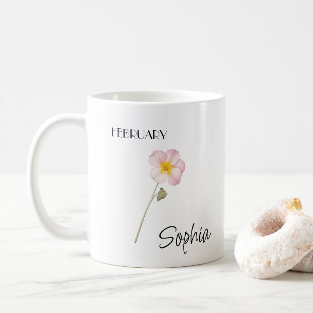 February Flower Personalized Coffee Mug (With Donut)
