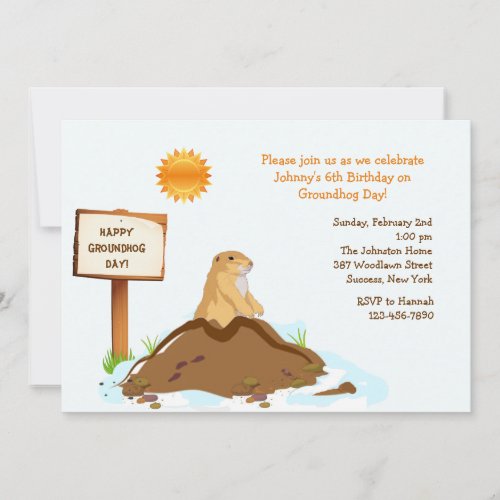 February Groundhog Day Birthday Party Invitation