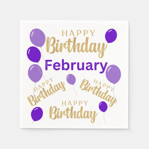 February happy birthday napkins