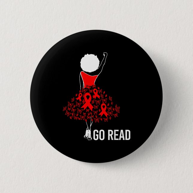 February Heart Disease Awareness Month Red African Button (Front)