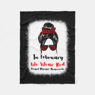 February Heart Health Go Red Messy Bun Women  Fleece Blanket
