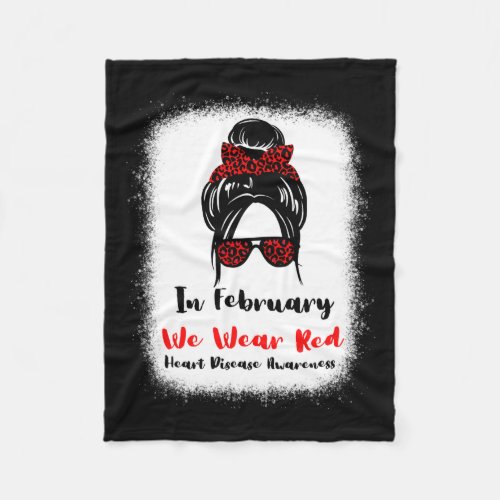 February Heart Health Go Red Messy Bun Women  Fleece Blanket