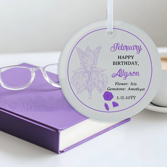 February Iris Floral | Amethyst Birthday Keepsake Glass Ornament (February Iris Floral | Amethyst Gemstone Birthday Keepsake Glass Ornament)