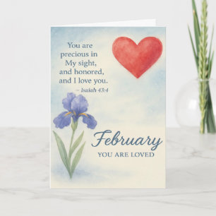 February Love with Heart Inspirational Floral  Holiday Card