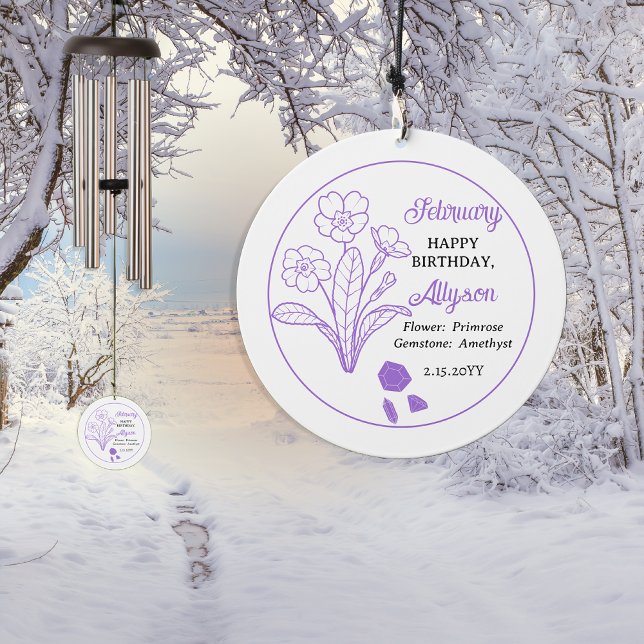 February Primrose | Amethyst Birthday Keepsake Wind Chime (February Primrose Floral and Amethyst Gemstone Birthday Keepsake Wind Chime)